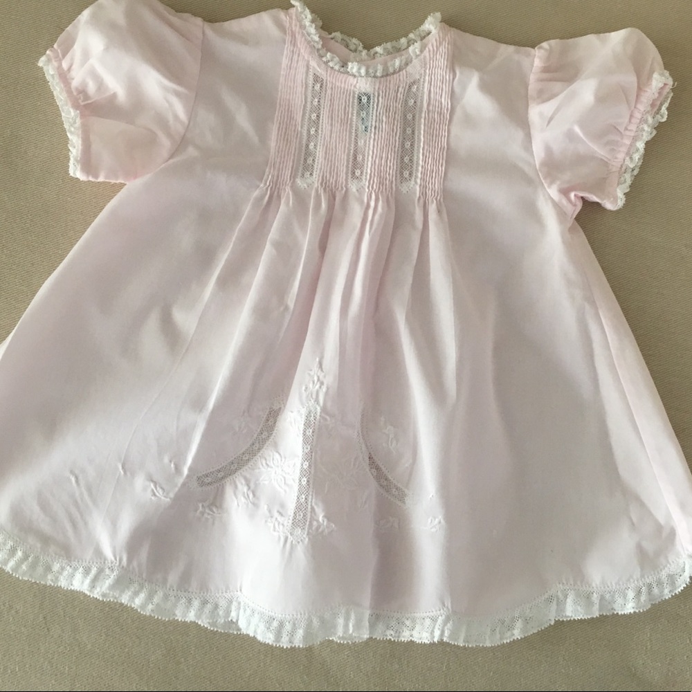 Feltman bros pink lace trimmed dress- with slip